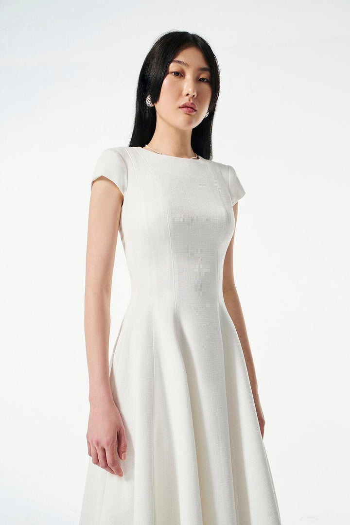Vela Flared Short Sleeved Wool Cotton Midi Dress - MEAN BLVD