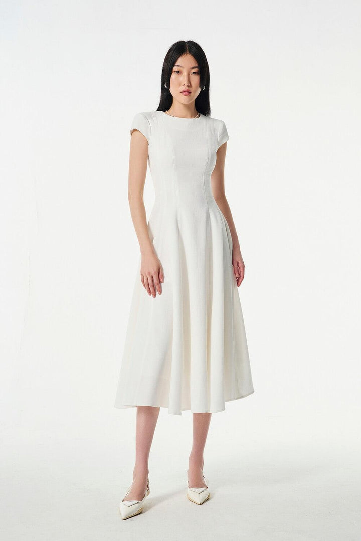 Vela Flared Short Sleeved Wool Cotton Midi Dress - MEAN BLVD