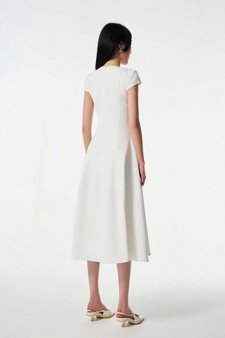 Vela Flared Short Sleeved Wool Cotton Midi Dress - MEAN BLVD