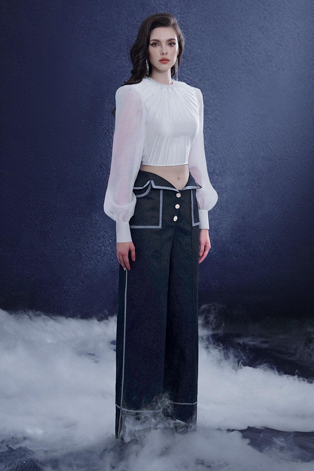 Veloura Cropped Round Neck Silk Chiffon Top - MEAN BLVD