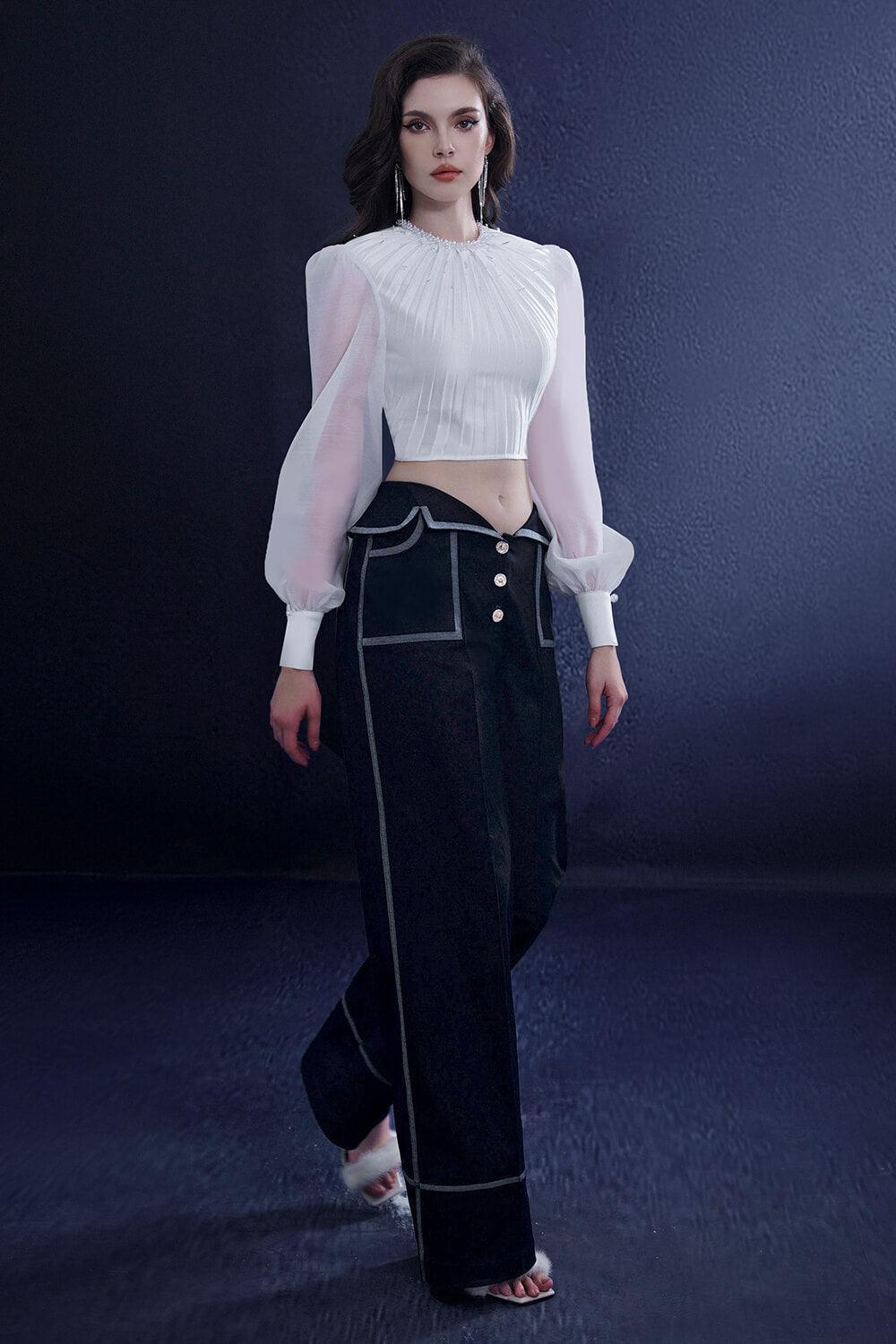 Veloura Cropped Round Neck Silk Chiffon Top - MEAN BLVD