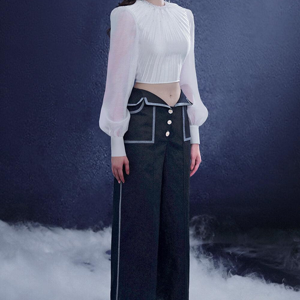 Veloura Straight Wide Leg Denim Floor Length Pants - MEAN BLVD