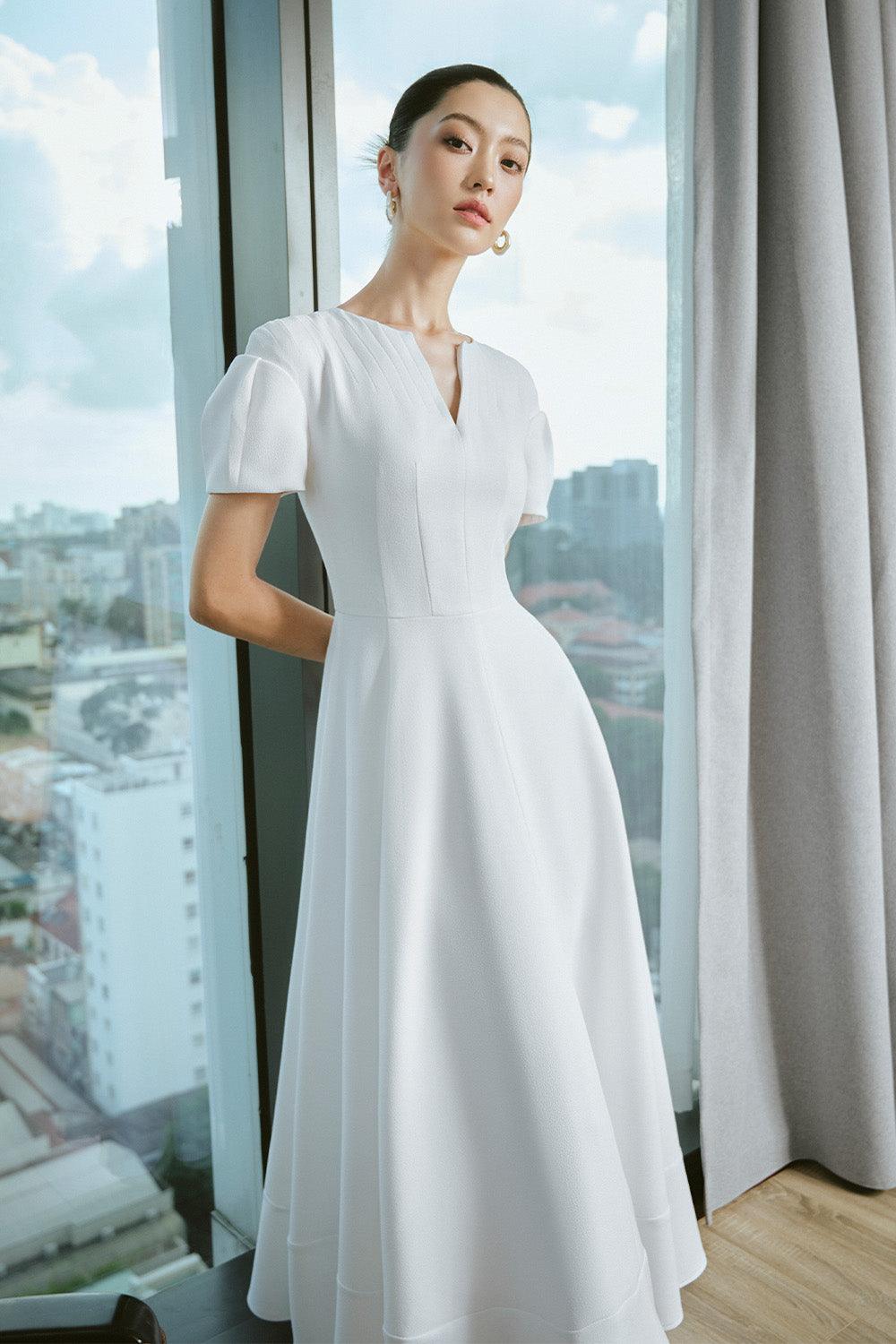 Women's Veneta A-line Short Sleeved Polycotton Ankle Length Dress S/M/L/Customize White MEAN BLVD White / L Women's Veneta A-line Short Sleeved Polycotton Ankle Length Dress S/M/L/Customize White MEAN BLVD White / L