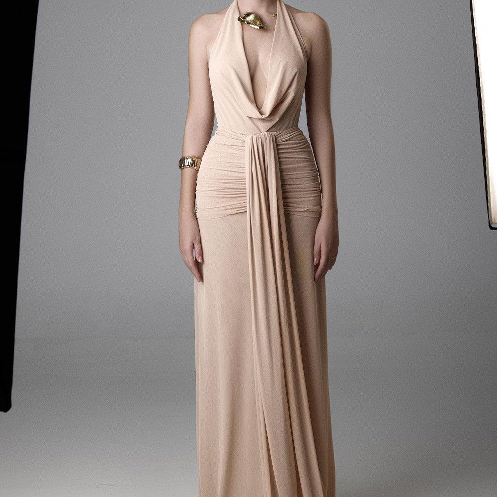 Venus Sarong Gathered Mesh Floor Length Dress - MEAN BLVD