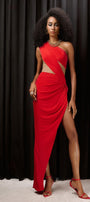 Veronica Asymmetric Slit Hem Mesh Spandex Floor Length Dress - MEAN BLVD