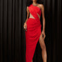 Veronica Asymmetric Slit Hem Mesh Spandex Floor Length Dress - MEAN BLVD