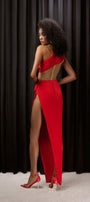 Veronica Asymmetric Slit Hem Mesh Spandex Floor Length Dress - MEAN BLVD