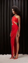 Veronica Asymmetric Slit Hem Mesh Spandex Floor Length Dress - MEAN BLVD
