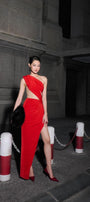Veronica Asymmetric Slit Hem Mesh Spandex Floor Length Dress - MEAN BLVD