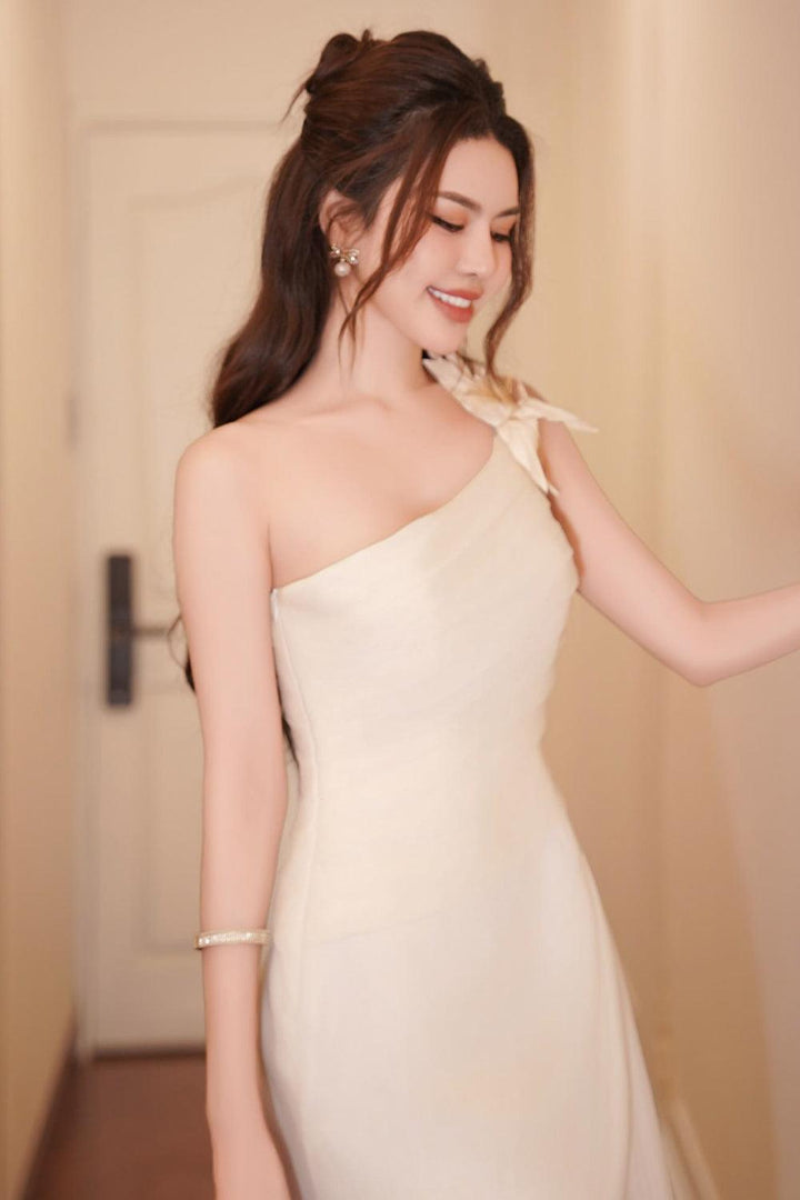 Vespera Slit One Shoulder Silk Calf Length Dress - MEAN BLVD