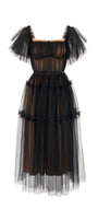 Viana Gathered Square Neck Tulle Midi Dress - MEAN BLVD