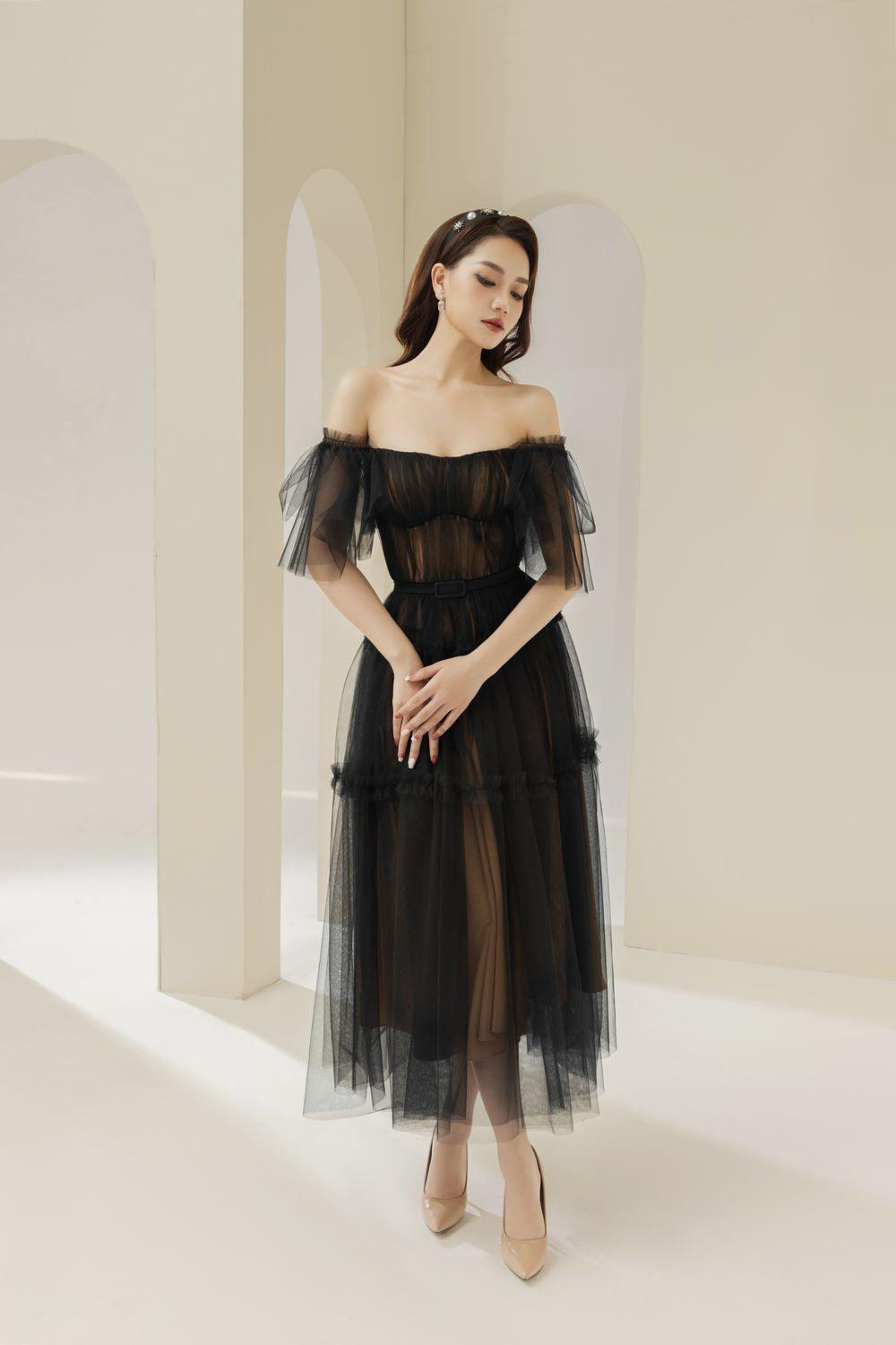 Viana Gathered Square Neck Tulle Midi Dress - MEAN BLVD