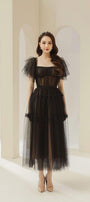 Viana Gathered Square Neck Tulle Midi Dress - MEAN BLVD