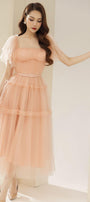 Viana Gathered Square Neck Tulle Midi Dress - MEAN BLVD