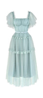 Viana Gathered Square Neck Tulle Midi Dress - MEAN BLVD