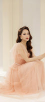 Viana Gathered Square Neck Tulle Midi Dress - MEAN BLVD