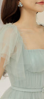 Viana Gathered Square Neck Tulle Midi Dress - MEAN BLVD