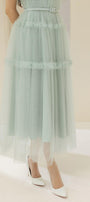 Viana Gathered Square Neck Tulle Midi Dress - MEAN BLVD