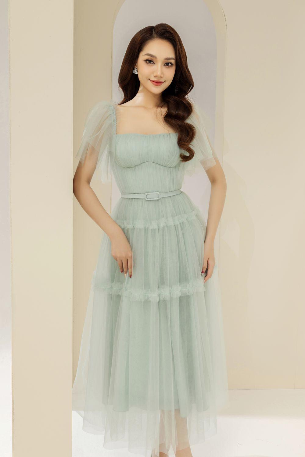 Viana Gathered Square Neck Tulle Midi Dress - MEAN BLVD