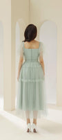 Viana Gathered Square Neck Tulle Midi Dress - MEAN BLVD