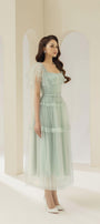 Viana Gathered Square Neck Tulle Midi Dress - MEAN BLVD