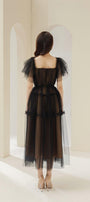 Viana Gathered Square Neck Tulle Midi Dress - MEAN BLVD