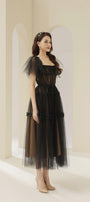 Viana Gathered Square Neck Tulle Midi Dress - MEAN BLVD
