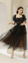 Viana Gathered Square Neck Tulle Midi Dress - MEAN BLVD