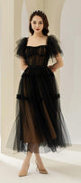 Viana Gathered Square Neck Tulle Midi Dress - MEAN BLVD
