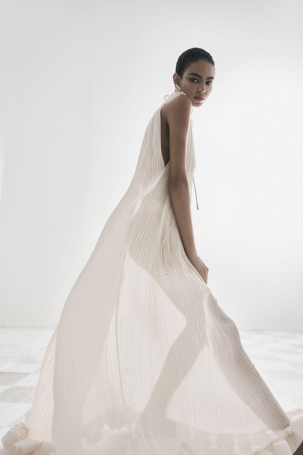 Victoire Pleated V-Neck Polyester Ankle Length Dress - MEAN BLVD