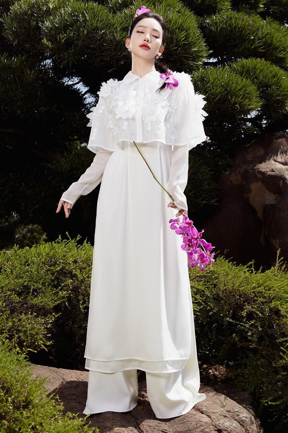 Vien Hi A-line Long Sleeved Organza Floor Length Ao Dai - MEAN BLVD