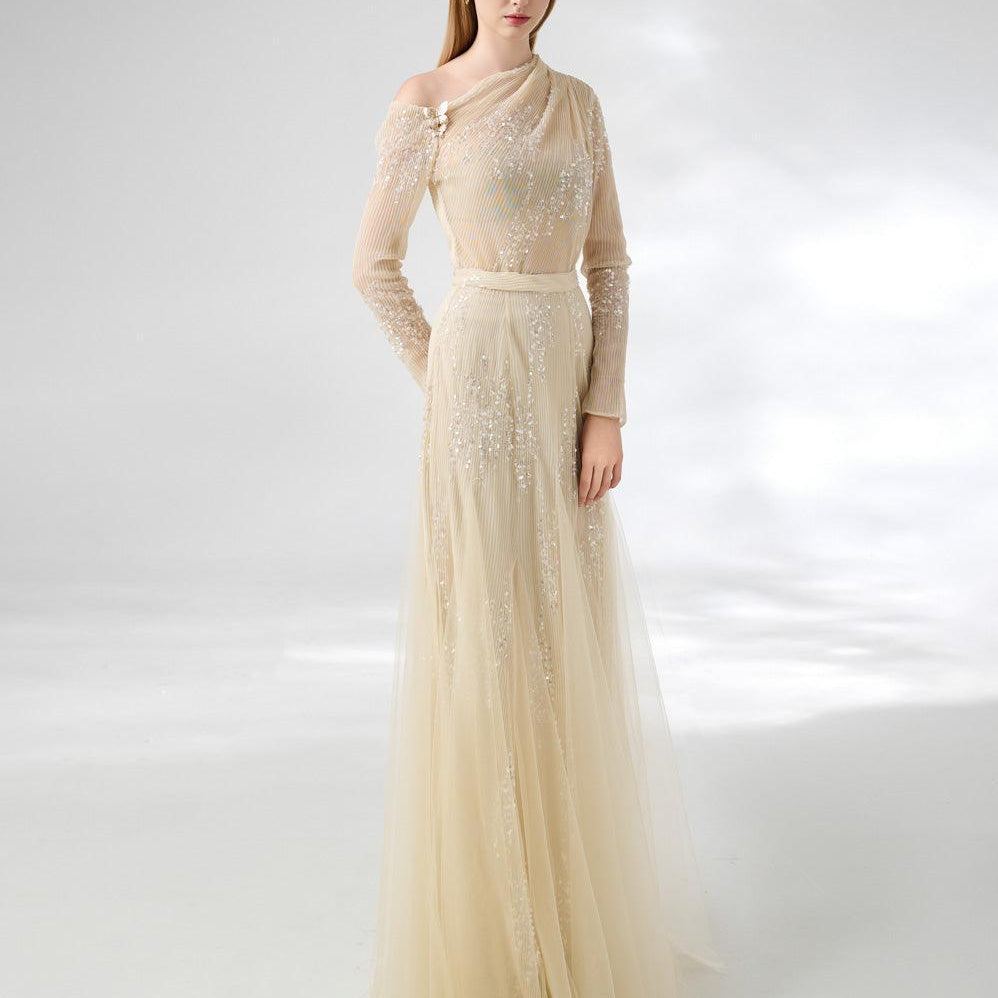 Villanue Gored Pleated Organza Floor Length Set - MEAN BLVD