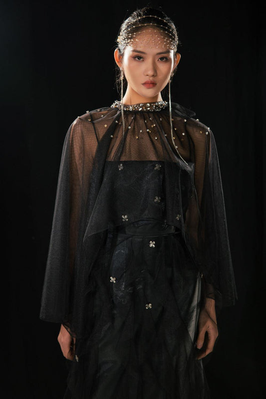 Vincent A-line Ruffle Layer Mesh Taffeta Floor Length Set - MEAN BLVD