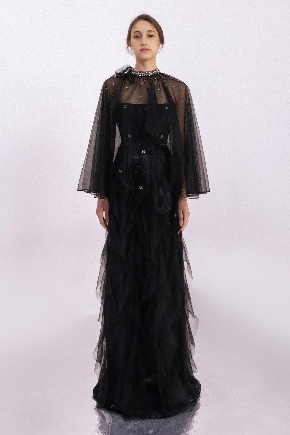 Vincent A-line Ruffle Layer Mesh Taffeta Floor Length Set - MEAN BLVD