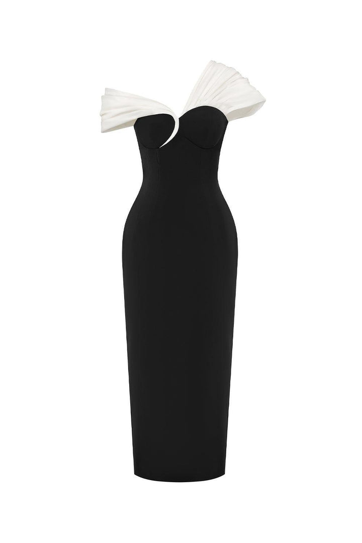 Virginia Pegged Asymmetric Shoulder Polycotton Midi Dress - MEAN BLVD