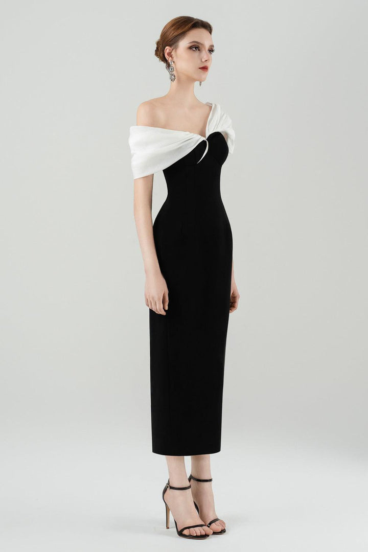 Virginia Pegged Asymmetric Shoulder Polycotton Midi Dress - MEAN BLVD