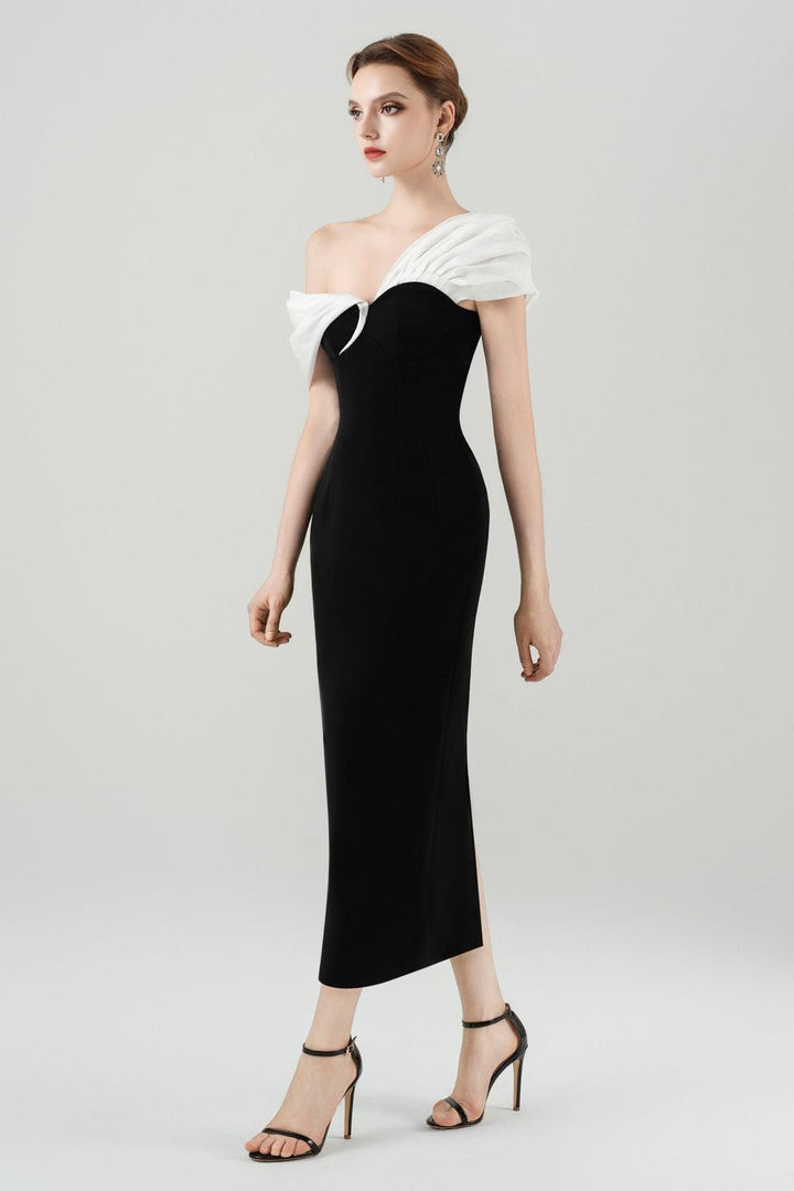 Virginia Pegged Asymmetric Shoulder Polycotton Midi Dress - MEAN BLVD