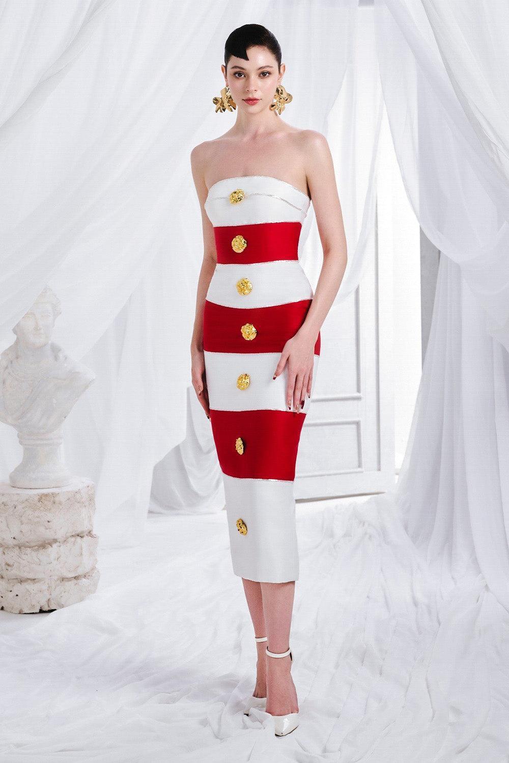 Virginia Strapless Button Organdy Midi Dress - MEAN BLVD