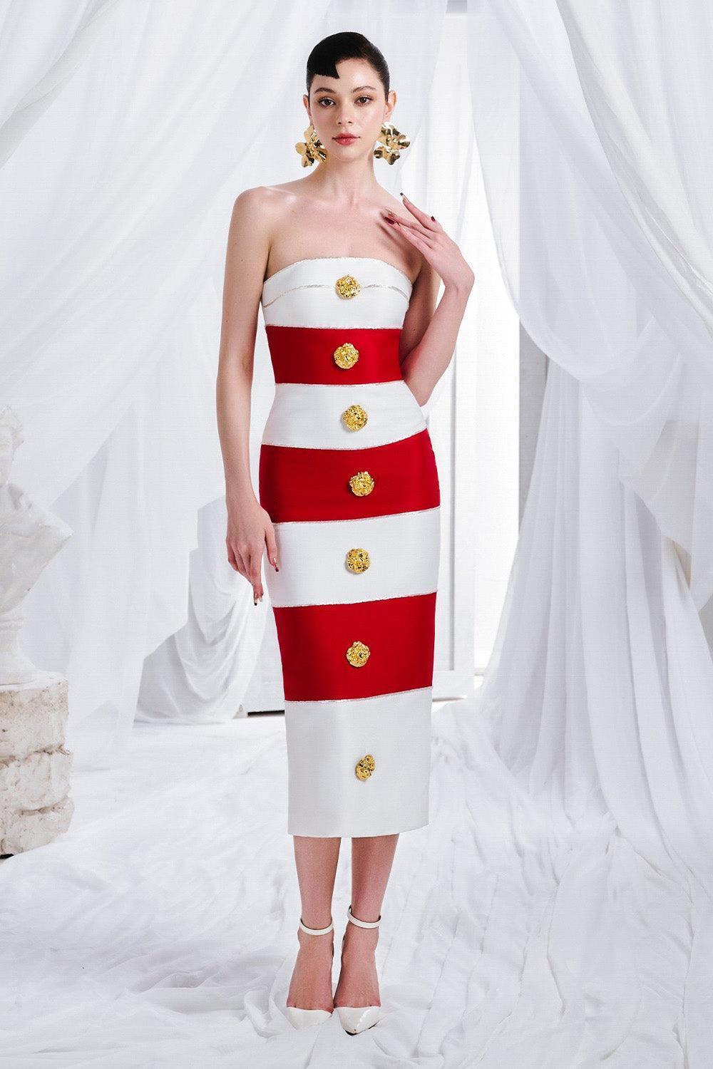 Virginia Strapless Button Organdy Midi Dress - MEAN BLVD