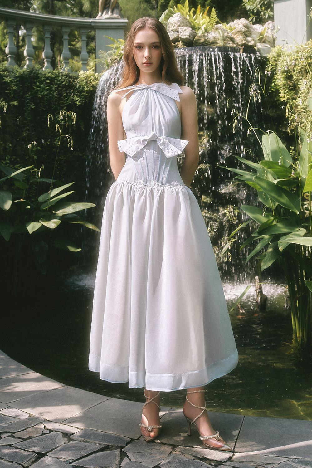 Virginie Drop Waist Halter Neck Chiffon Midi Dress - MEAN BLVD