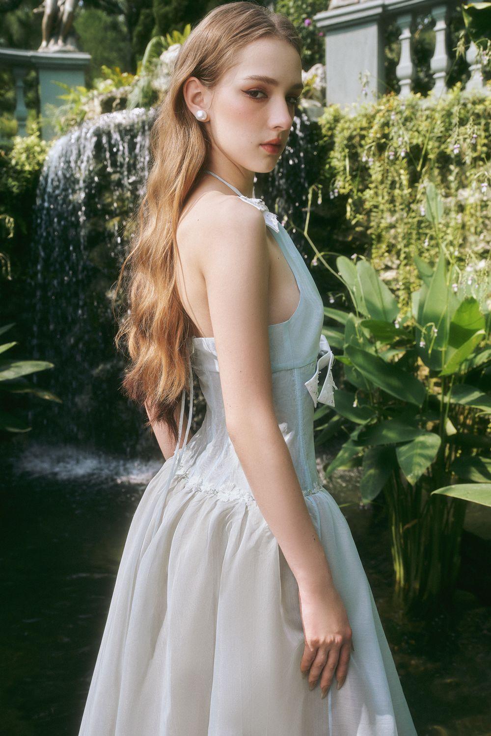 Virginie Drop Waist Halter Neck Chiffon Midi Dress - MEAN BLVD