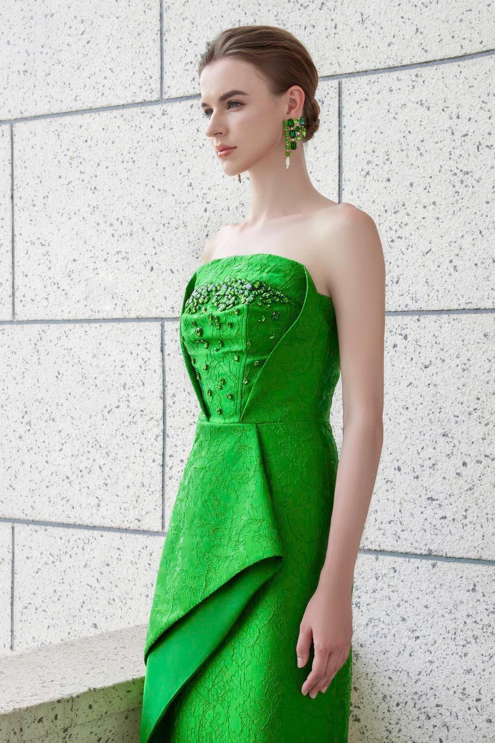 Visage Strapless Straight Across Neck Jacquard Floor Length Dress - MEAN BLVD