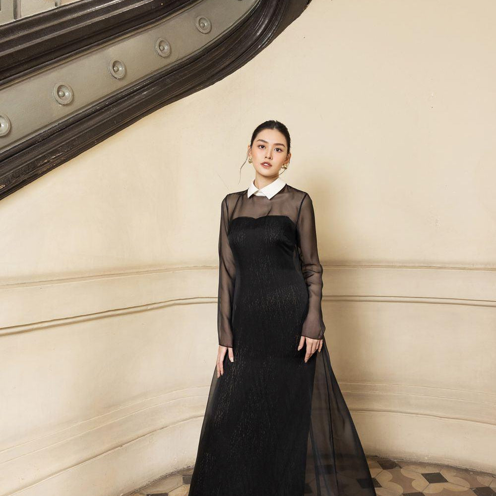 Vivian A-line See-Through Chiffon Floor Length Dress - MEAN BLVD