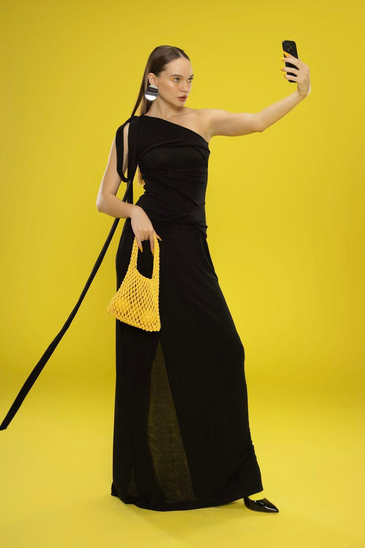 Vivian Asymmetric Twisted Spandex Maxi Dress - MEAN BLVD