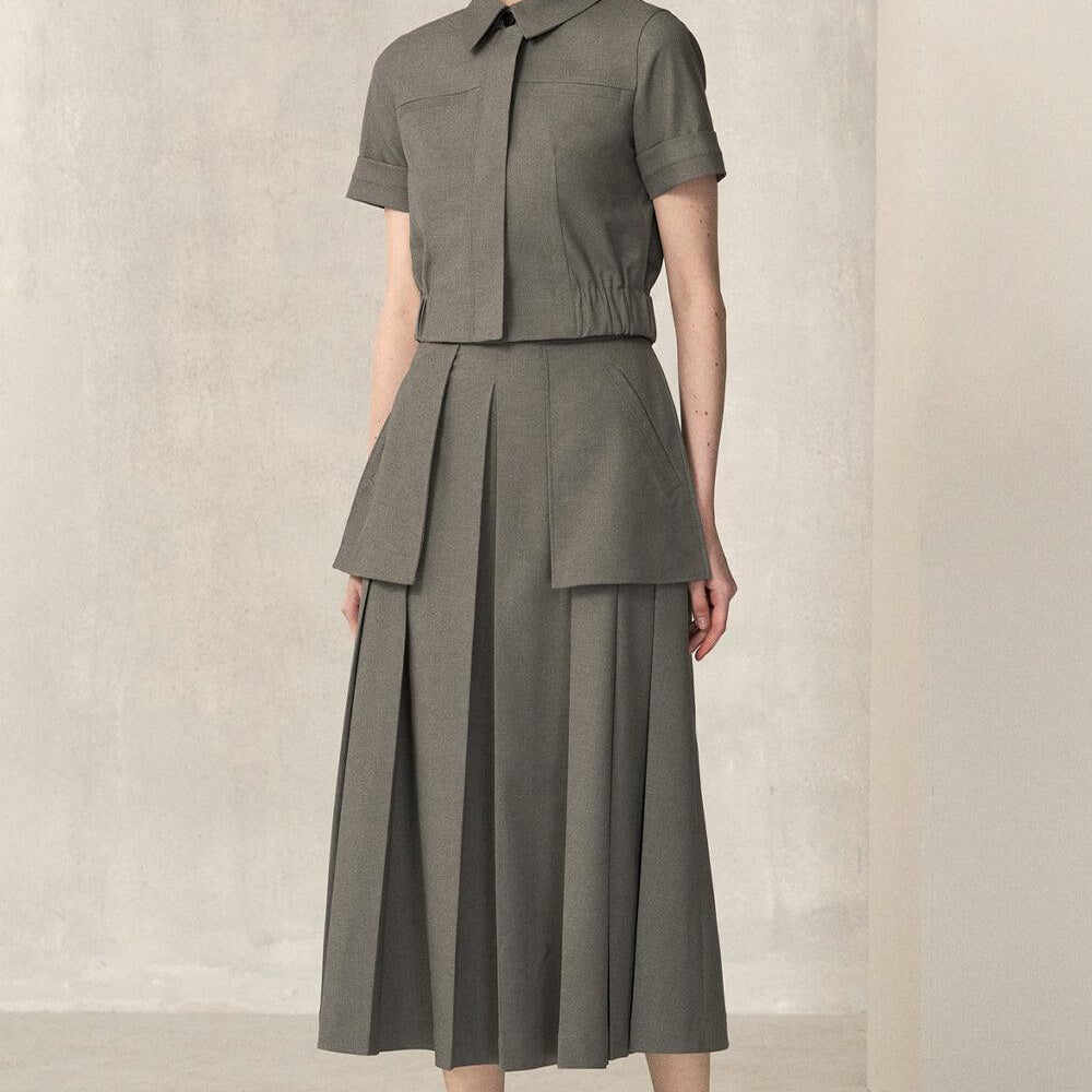 Viviana Pleated Side Pocket Polycotton Midi Skirt - MEAN BLVD