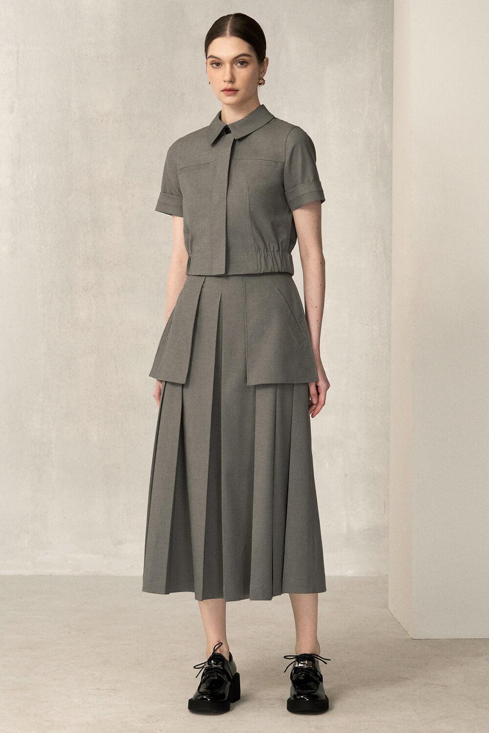 Viviana Pleated Side Pocket Polycotton Midi Skirt - MEAN BLVD