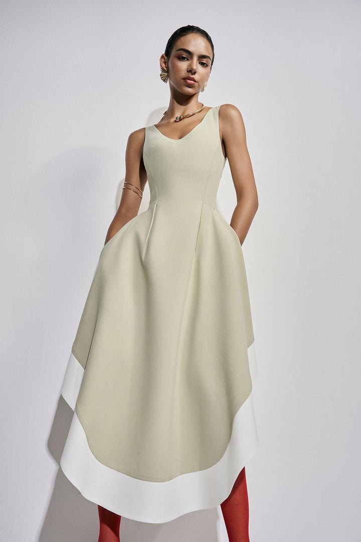 Vivienne Asymmetric V-Neck Polyester Ankle Length Dress - MEAN BLVD