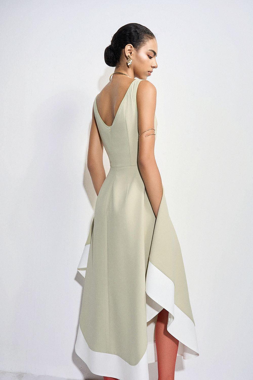 Vivienne Asymmetric V-Neck Polyester Ankle Length Dress - MEAN BLVD