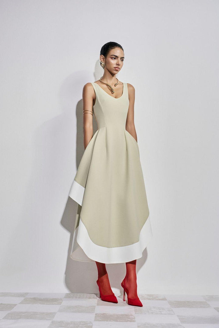 Vivienne Asymmetric V-Neck Polyester Ankle Length Dress - MEAN BLVD