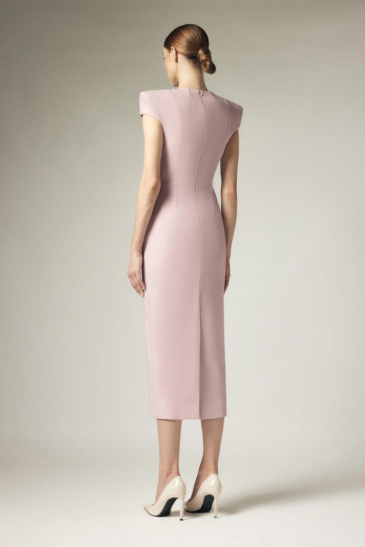Vivienne Pencil Round Neck Crepe Calf Length Dress - MEAN BLVD